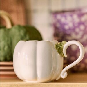 Anthropologie Figural Pumpkin Glazed Stoneware Mug | White | NWT